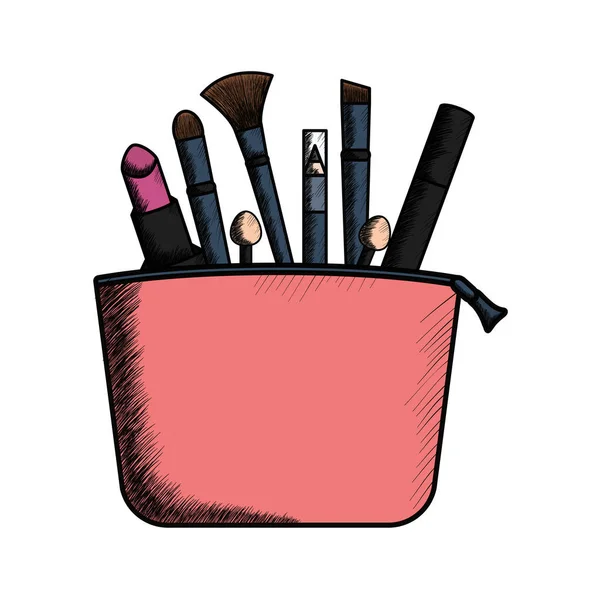 Juego de accesorios de maquillaje en bolsa — Vector de stock