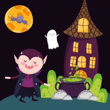 dracula cauldron house and ghost halloween