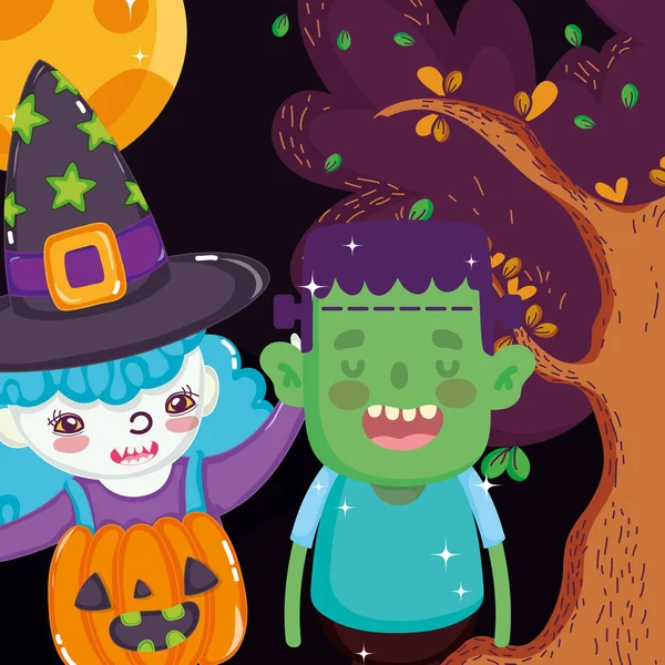 Niños con disfraz de Halloween imagen — Vector de stock