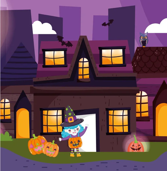 Kinder mit Kostüm-Halloween-Bild — Stockvektor