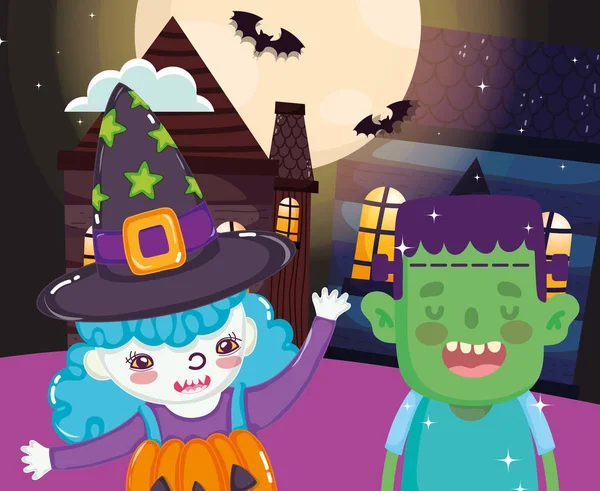 Niños con disfraz de Halloween imagen — Vector de stock