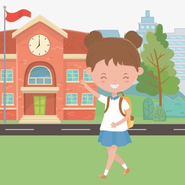 School building and girl cartoon design