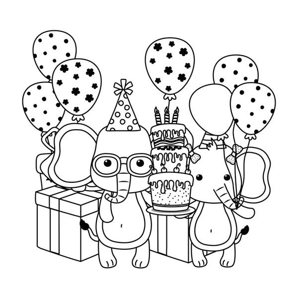 Dieren met Happy Birthday icoon ontwerp — Stockvector