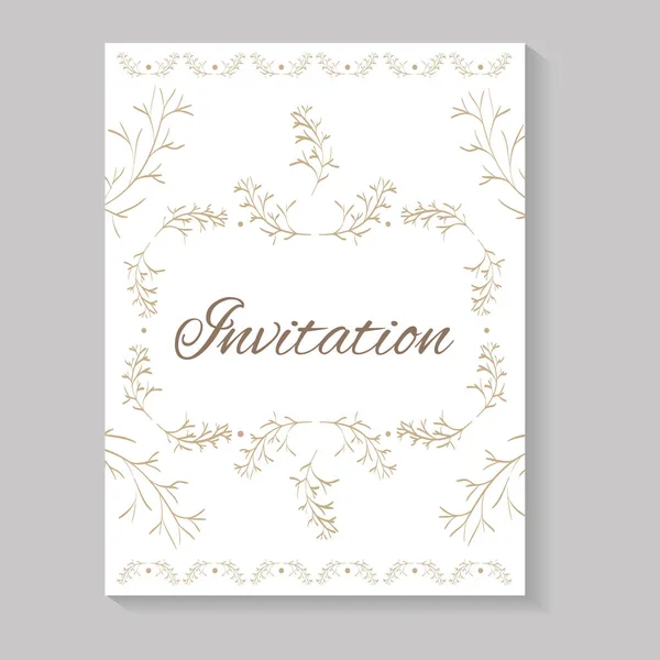 Cartão de convite com folhas caligrafia dourada — Vetor de Stock
