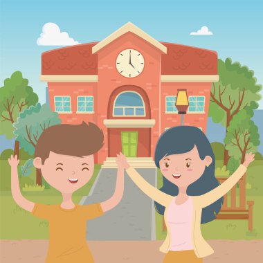 Genç çocuk ve kız karikatür tasarım