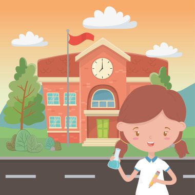 School building and girl cartoon design