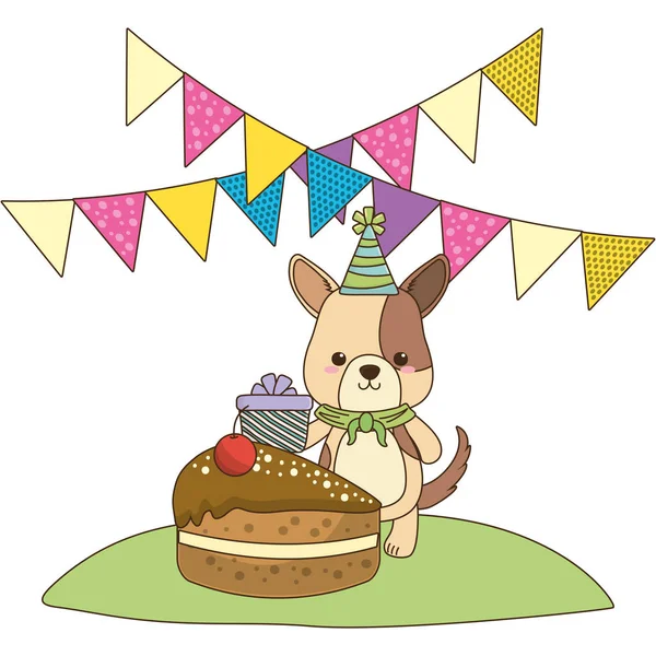 Dog cartoon with happy birthday icon design — Stock Vector