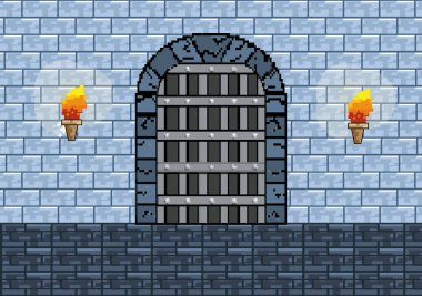 Arcade oyun dünya ve piksel sahne tasarım vektör illüstrasyon