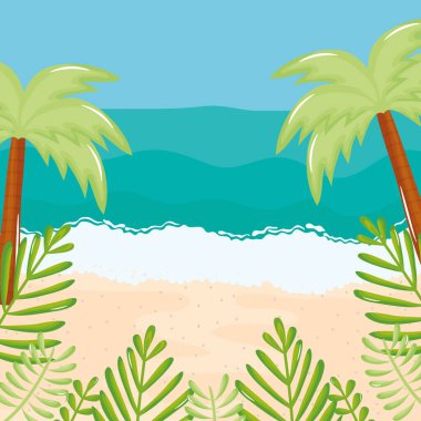 ağaçlar palmiye yaz sahnesi ile plaj deniz manzarası