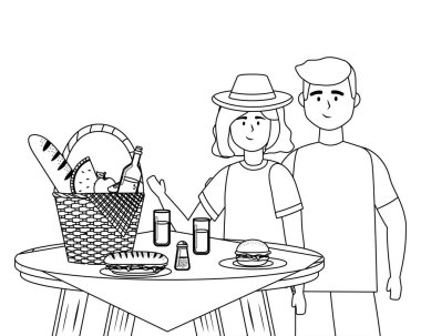 Çift kadın ve adam piknik tasarımı