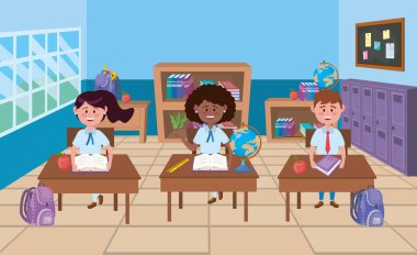 Boy and girls in school classroom design