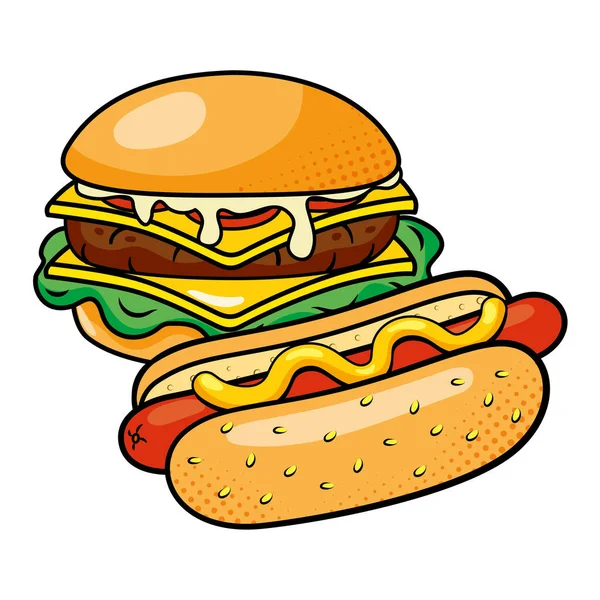 Hambúrguer e ilustração vetorial de cachorro-quente — Vetor de Stock