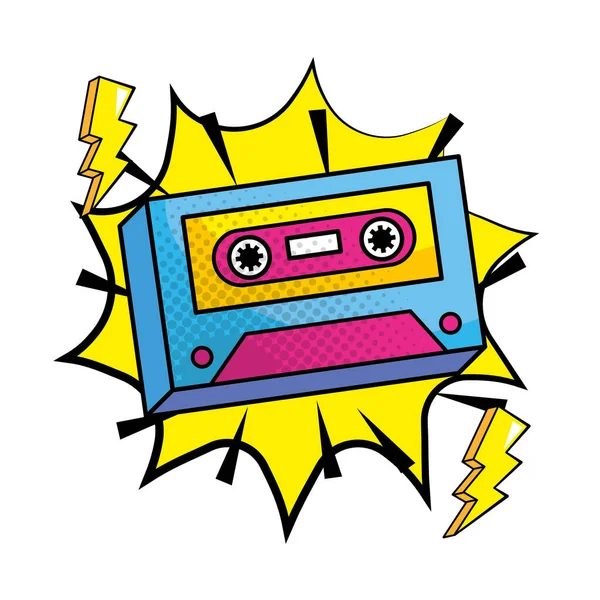 Pop Art Musik Kassette Vintage Cartoon — Stockvektor