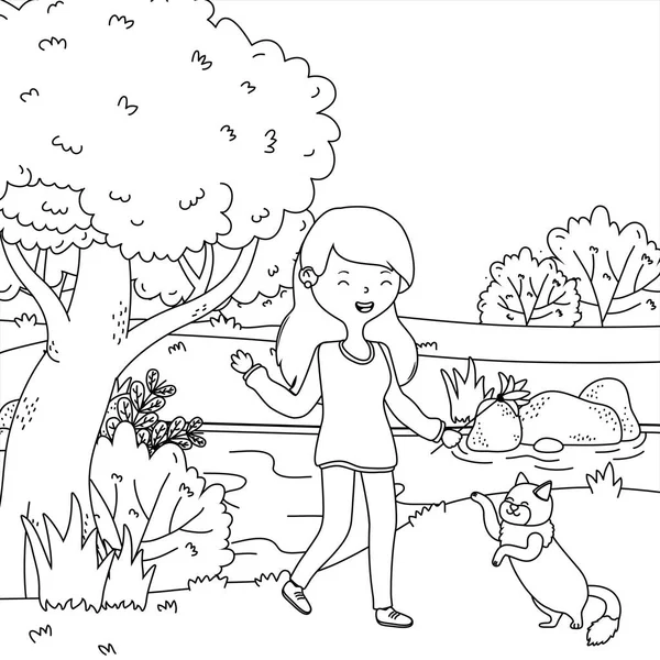 Kedi karikatür tasarımı ile kız