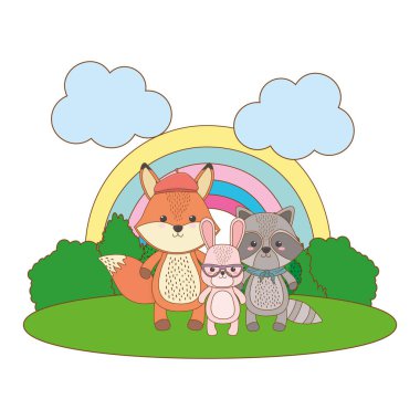 Tilki rakun ve tavşan karikatür tasarımı