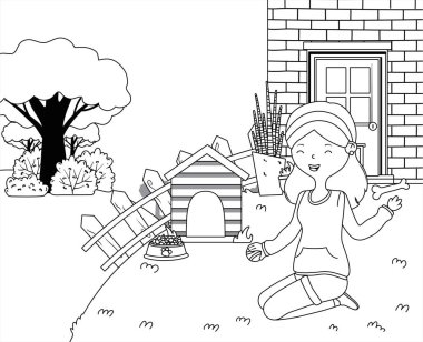 House for mascot and girl cartoon design