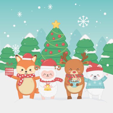 hayvan grubu ile mutlu noel kartı