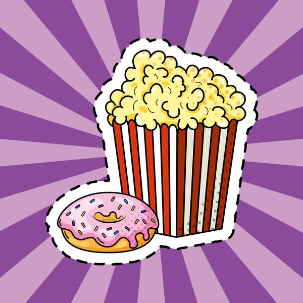 Pop corn and donut vector illustration — Stock Vector