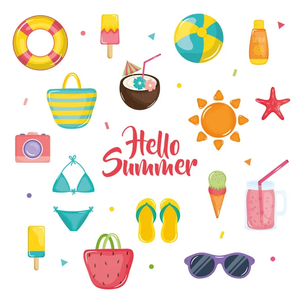 Póster de verano con iconos de vacaciones — Vector de stock