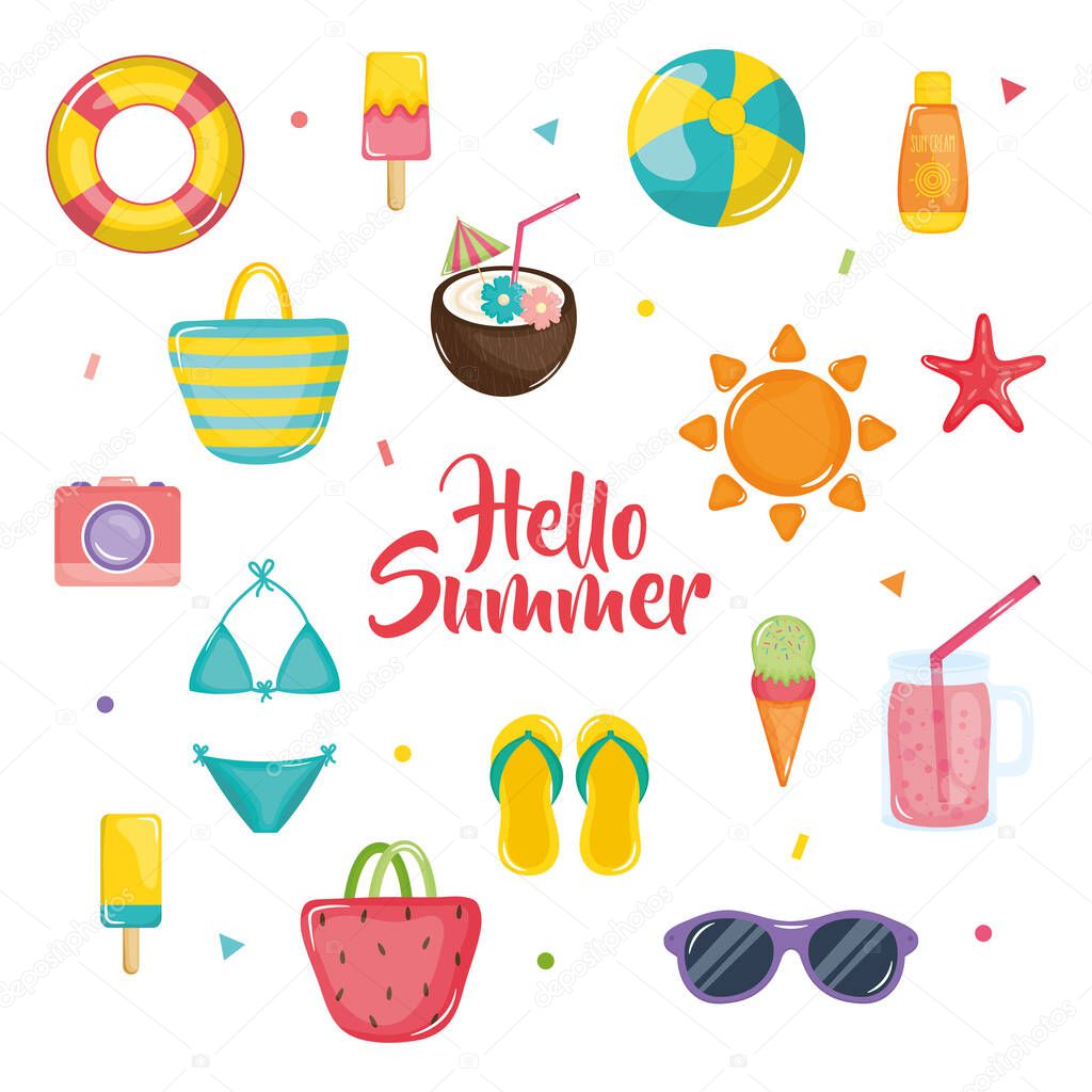 hellow summer poster with holiday icons