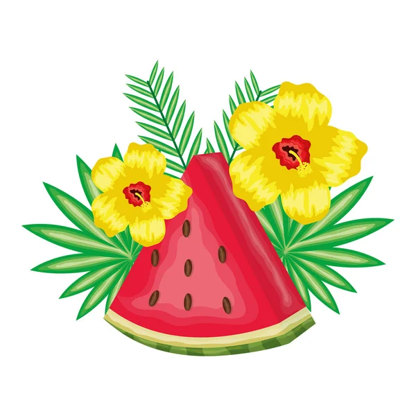 Fresh watermelon fruit with floral decoration — Stock Vector