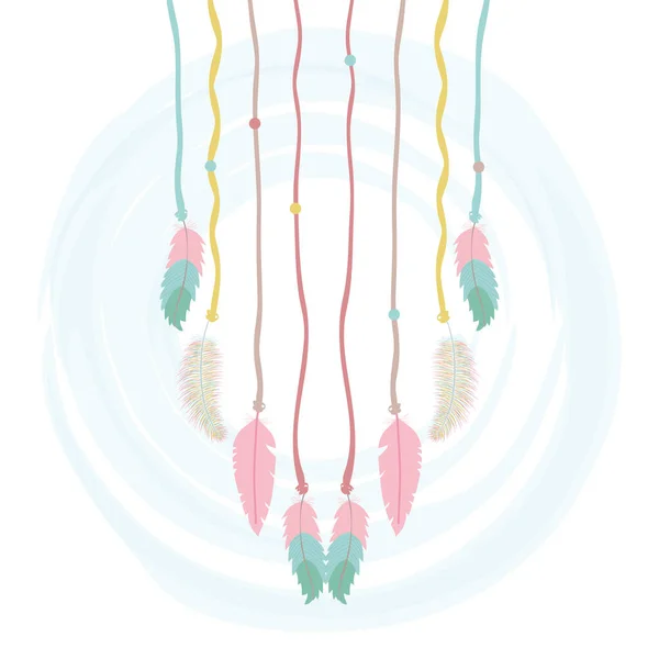 Cute bohemian feathers hanging decoration — Stock Vector