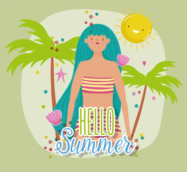 Woman hello summer holiday design — Stock Vector