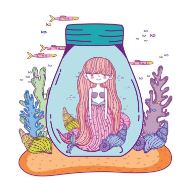 yosun ile mason kavanozda güzel denizkızı