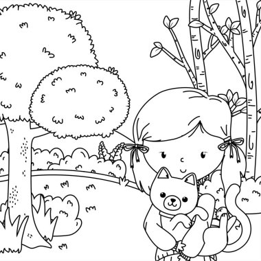 Kedi karikatür tasarımı ile kız