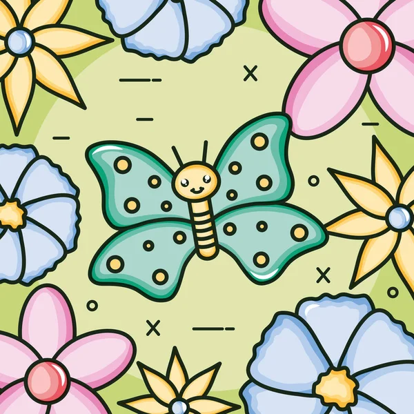 Bonito borboleta inseto kawaii personagem — Vetor de Stock