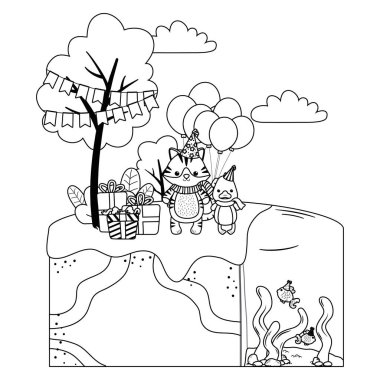 Mutlu yıllar ikon tasarımlı hayvan çizgi filmleri.