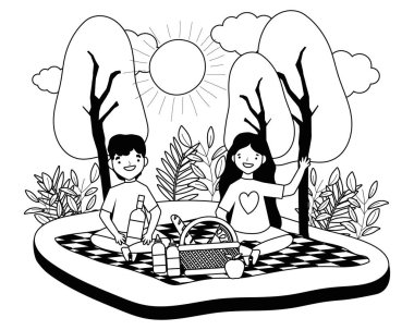 Çift kadın ve adam piknik tasarımı