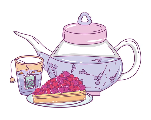 Pozas de té aisladas y diseño de tartas — Vector de stock