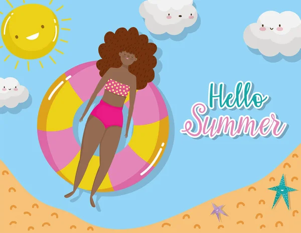Woman hello summer holiday design — Stock Vector