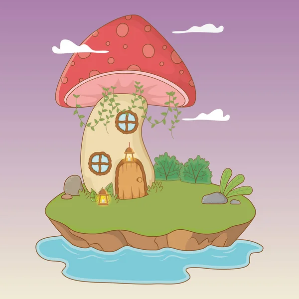 Fairytale landscape scene with fungus — Stockvector