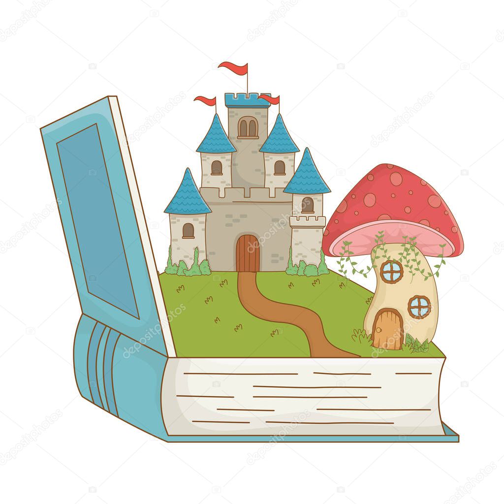 Book mushroom and castle of fairytale design vector illustration