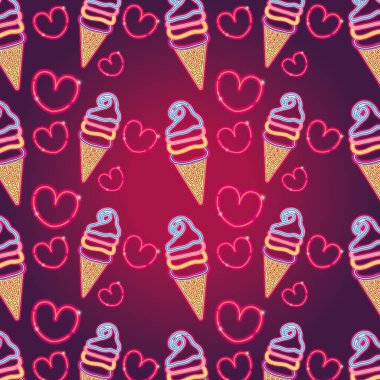 dondurma ve kalp neon tabela simgeleri dekorasyonu