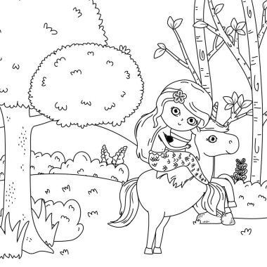 Denizkızı ve peri masalı tasarım vektör illüstrasyon tek boynuzlu at