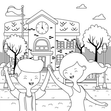 Genç çocuk ve kız karikatür tasarım