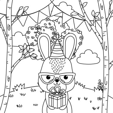 Mutlu Doğum günü simgesi tasarımı ile tavşan karikatür