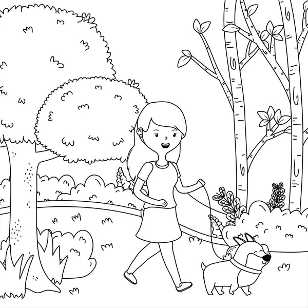 Fille avec dessin animé pour chien — Image vectorielle