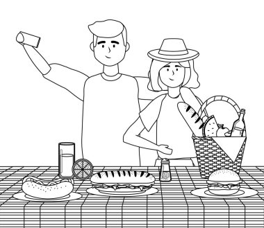 Çift kadın ve adam piknik tasarımı