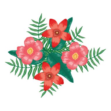 Yapraklı egzotik ve tropikal çiçekler.