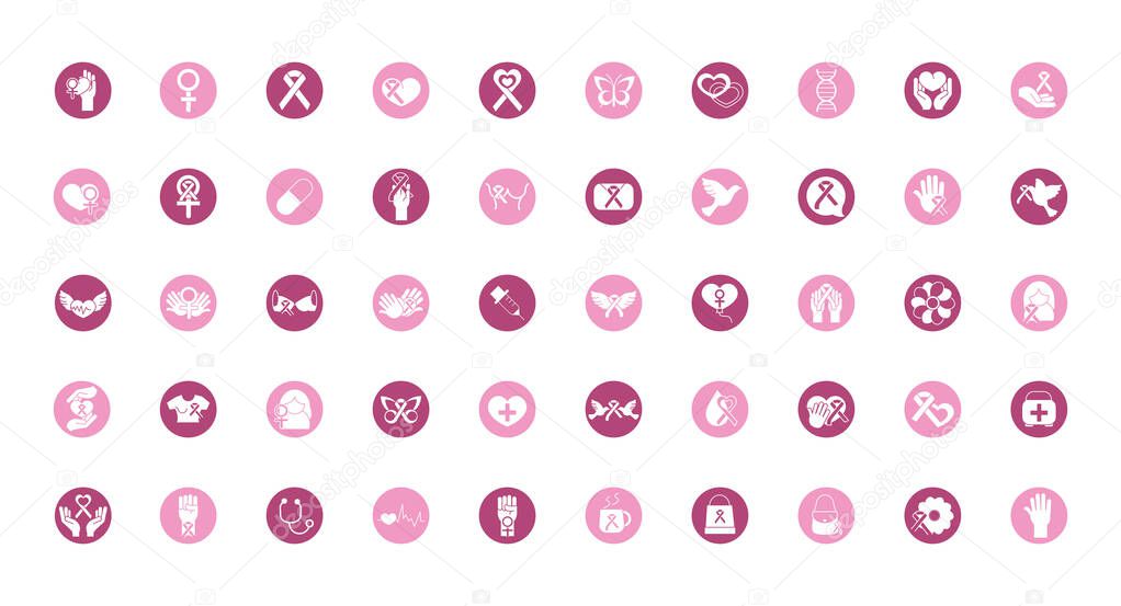 breast cancer awareness block icons set