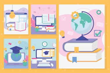 set cards school education online image