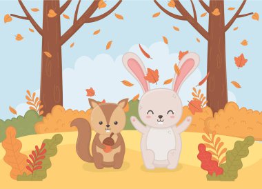 Sevimli hayvan güz mevsimi düz tasarım