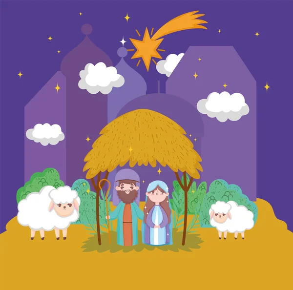 Manger natividad alegres navidades navideñas — Vector de stock