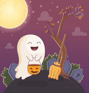 Kova kabaklı hayalet ve Cadılar Bayramı süpürgesi.