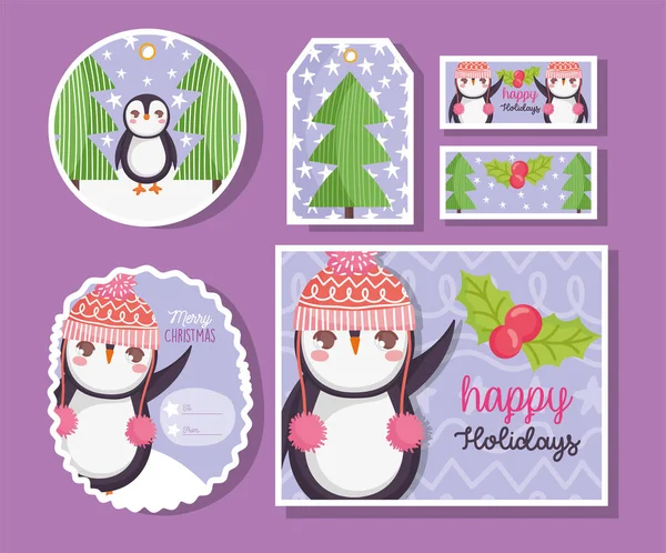 Joyeux pingouin joyeux Noël tags — Image vectorielle