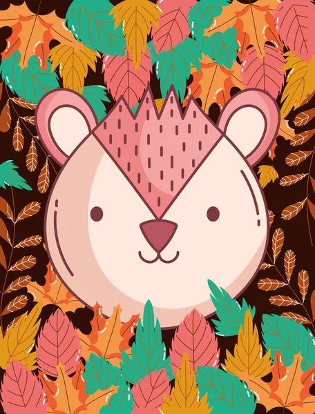 Beaver fqace hello autumn design icon — Vetor de Stock
